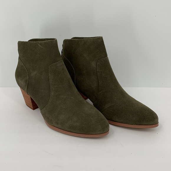 Violet & Red Cupid suede ankle boots olive green shoe bootie heel zipper new 9 - Picture 2 of 6